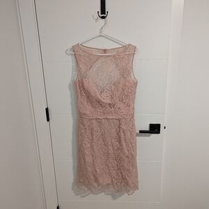 Lace Amsale bridesmaid dress, pink lace, knee length, size 12